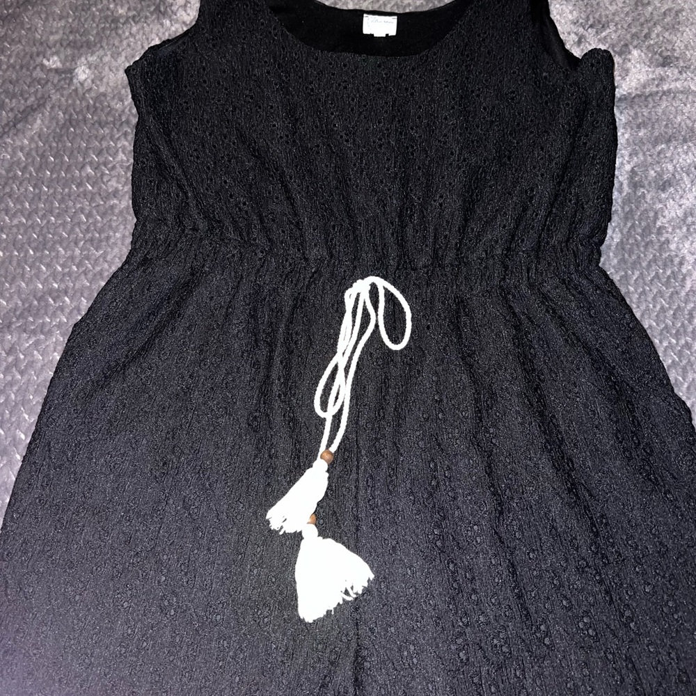 Blue Rain Black Eyelet Tomper with Tassel Accent